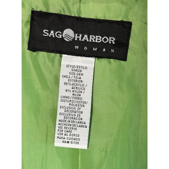 Sag Harbor Textured Jacket Bright Green Blazer Pockets Flower Size 24W - Picture 12 of 13